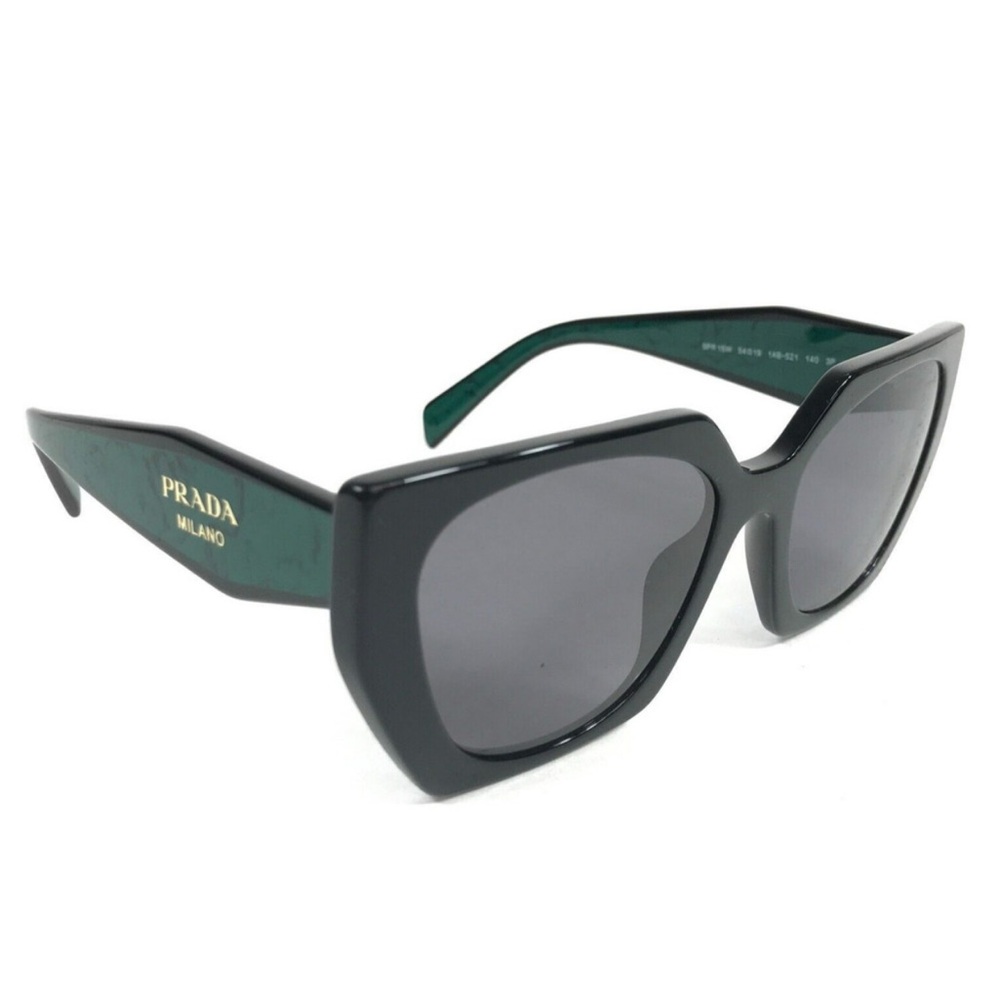 Prada Women's Acetate Black Cat-Eye Sunglasses. SPR 14W Black Green - Picture 10 of 16
